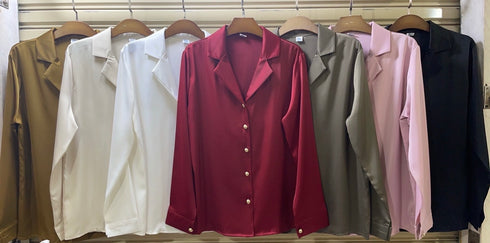 Women Satin Collar Down Shirts